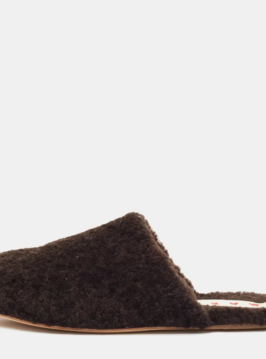 Marni Dark Brown Shearling Fur Flat Mules Size 38