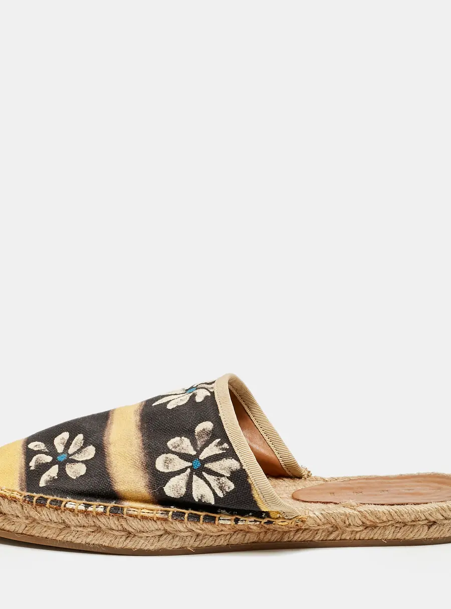 Marni Black/Yellow Floral Print Canvas Espadrille Flats Size 38