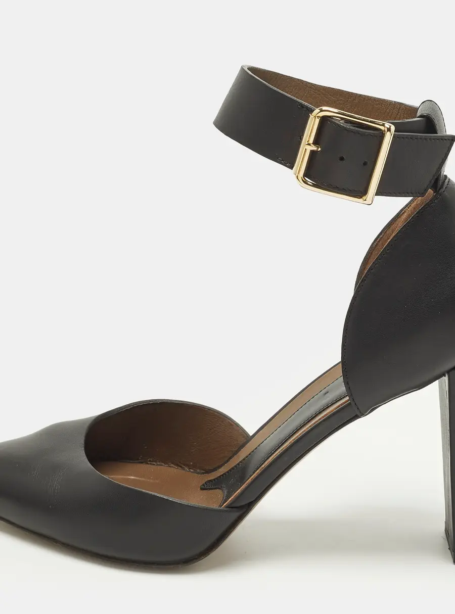 Marni Size 38 Black Leather Ankle Strap Pointed Toe Pumps