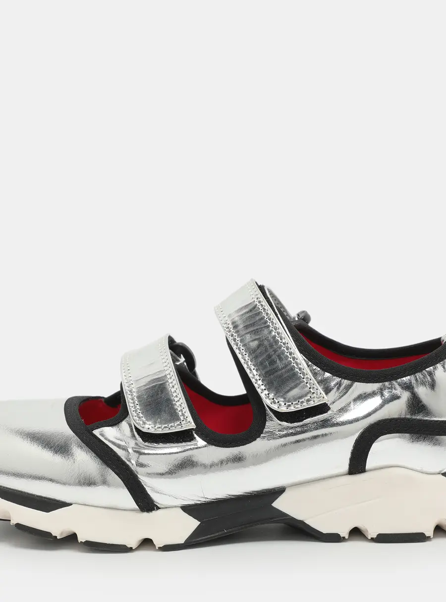 Marni Size 37 Silver Foil Leather Low Top Sneakers