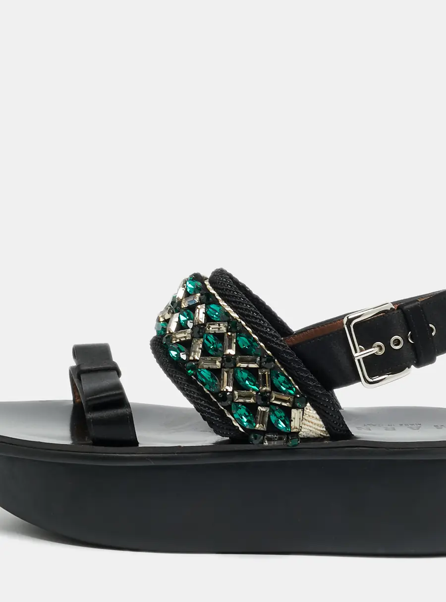 Marni Size 38 Black Satin Crystal Embellished  Slingback Sandals
