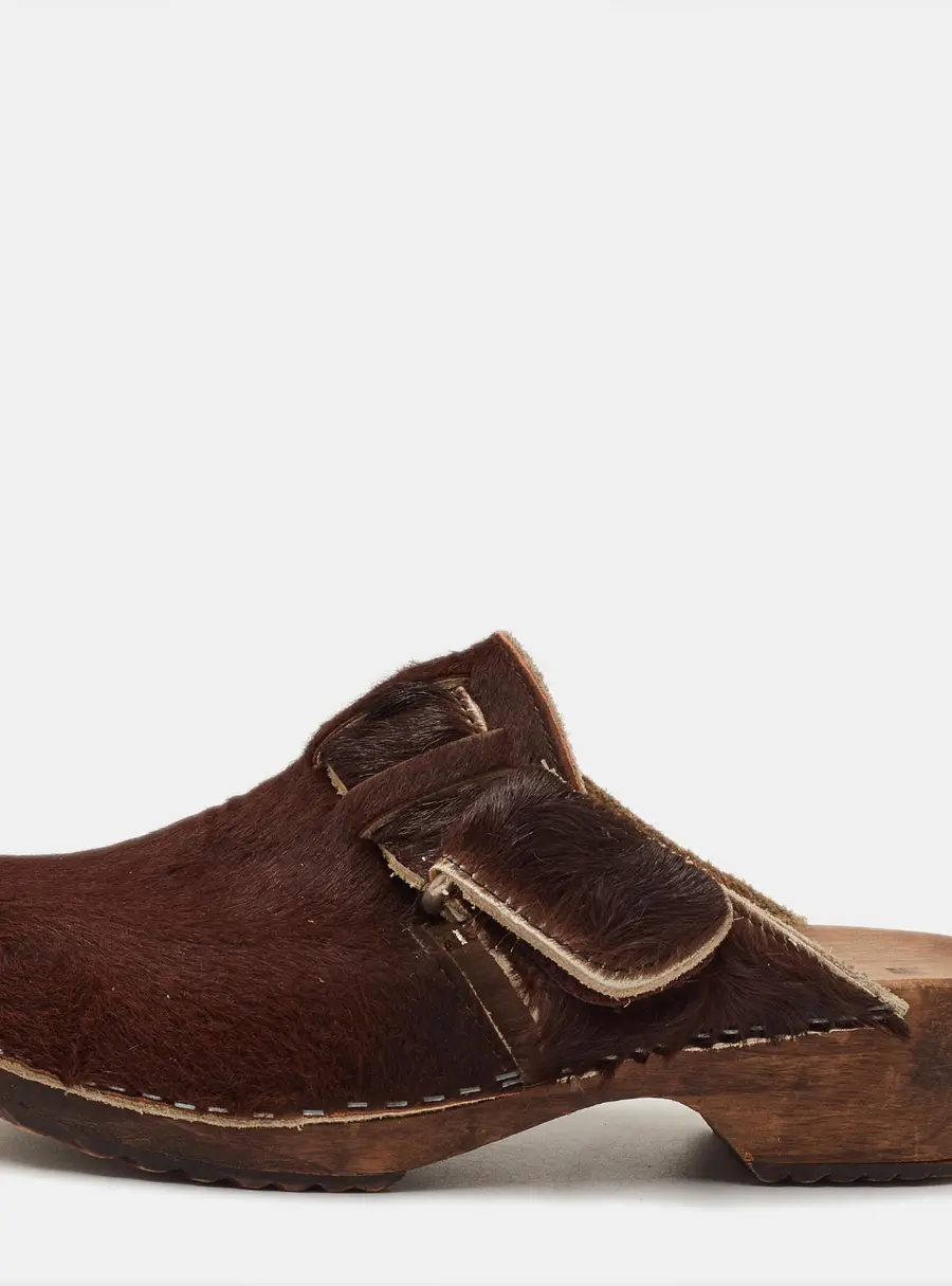 Marni Size 37 Dark Brown Calf Hair Platform Clogs