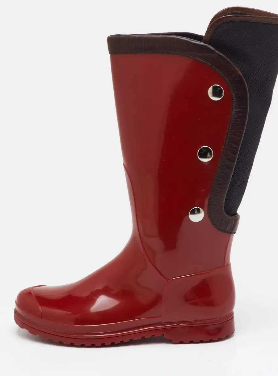 Marni Size 39 Red/Brown Rubber, Fabric and Leather Rain Boots