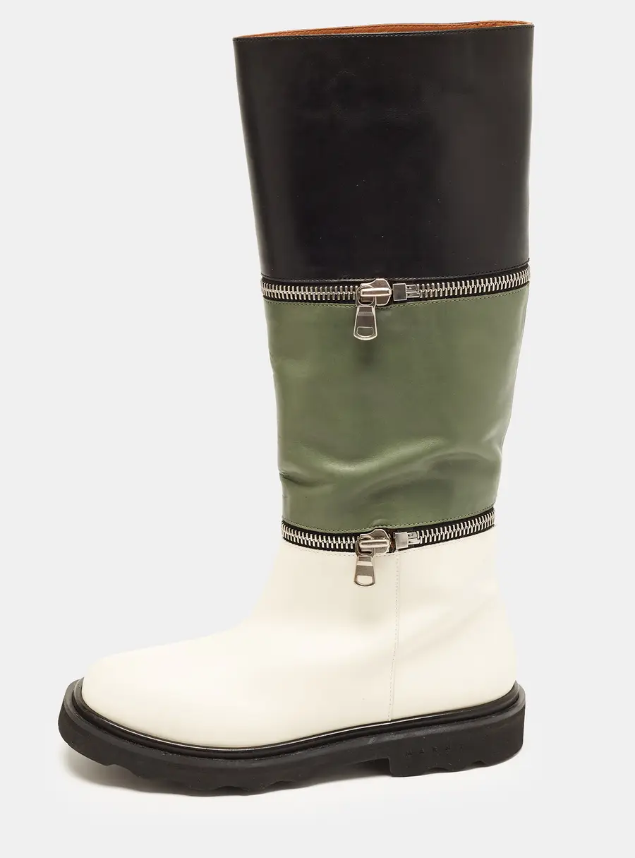 Marni Size 39 Tricolor Leather Zip Embellished Knee Length Boots