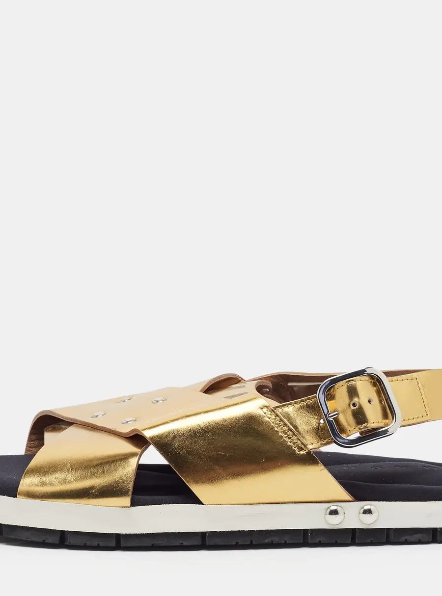Marni Fussbett Sabot Size 38.5 Gold Leather Slingback Sandals