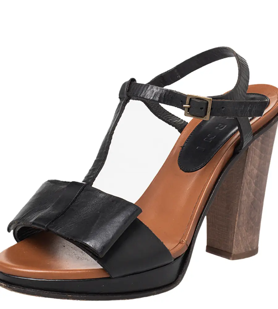 Marni Black Leather Bow Detail T Strap Sandals Size 38
