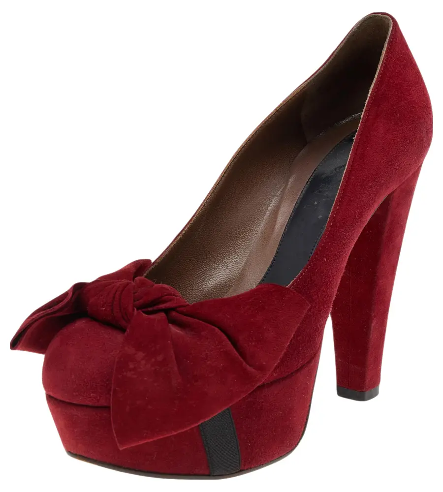 Marni Red Suede Bow Platform Pumps Size 37