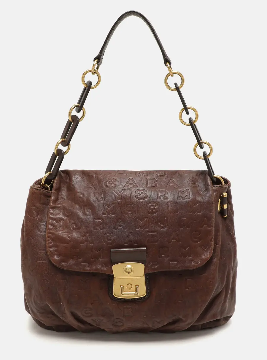Marc by Marc Jacobs Brown Logo Embossed Leather Hobo