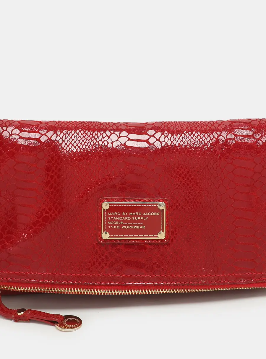 Marc by Marc Jacobs Red Python Embossed Leather Too Hot To Party Foldover Clutch