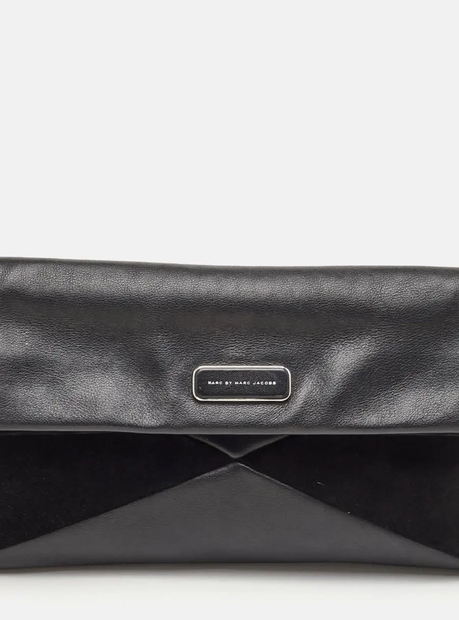 Marc by Marc Jacobs Black Leather and Suede Foldover Flap Clutch