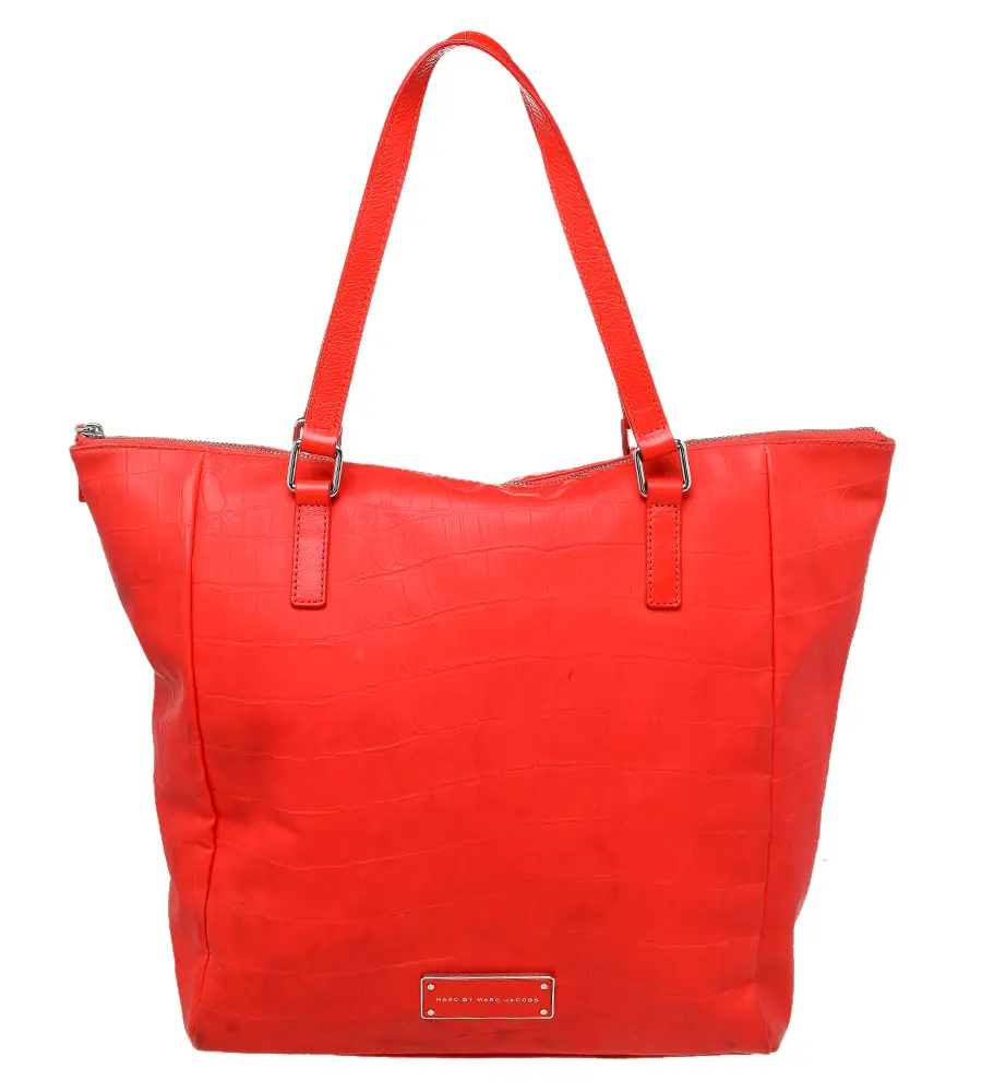 Marc by Marc Jacobs Bright Orange Croc Embossed PVC And Leather Tote