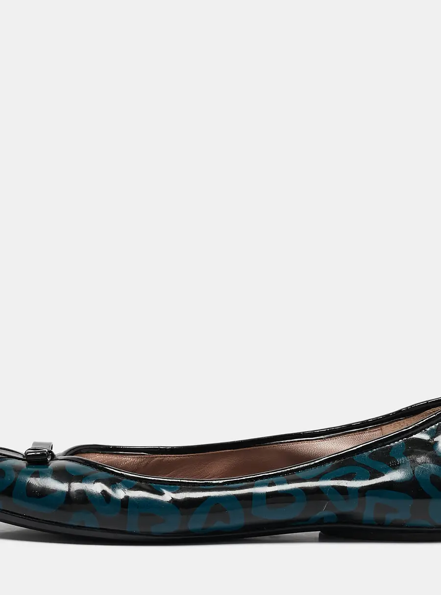 Marc by Marc Jacobs Blue/Black Heart Patent Leather Bow Ballet Flats Size 36