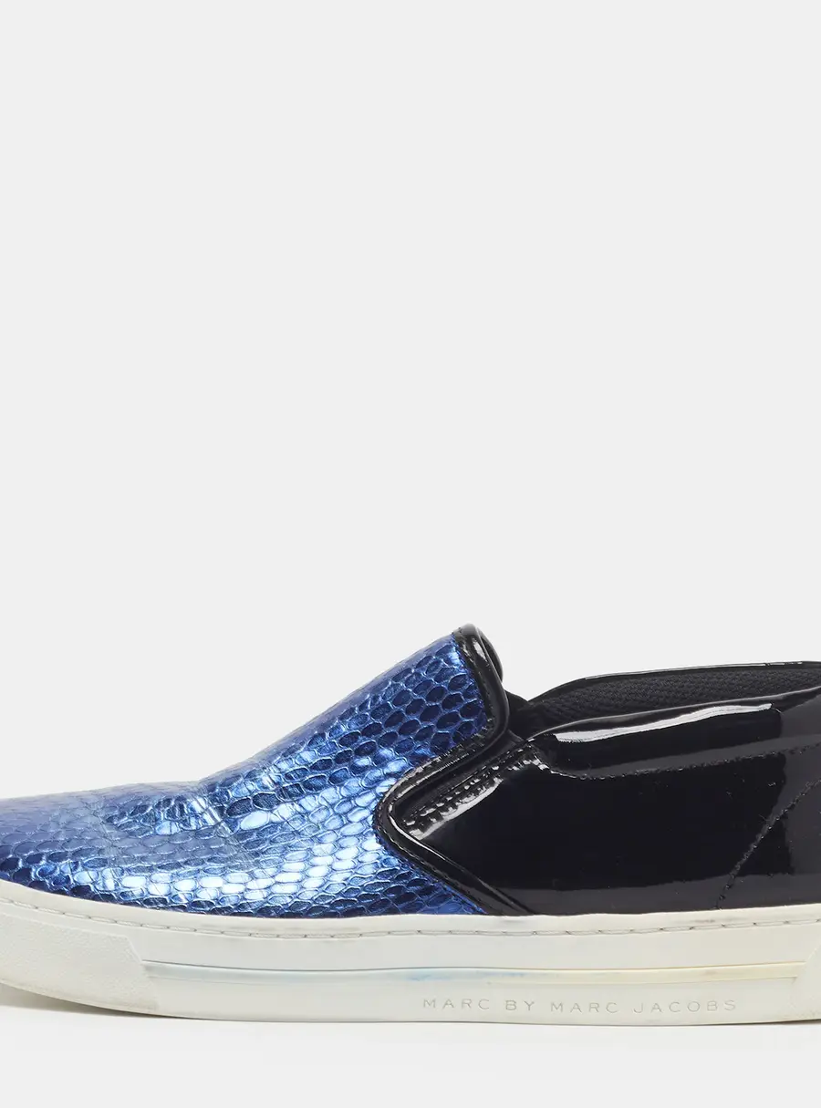 Marc by Marc Jacobs Broome Size 38 Blue/Black Patent and Python Embossed Slip On Sneakers