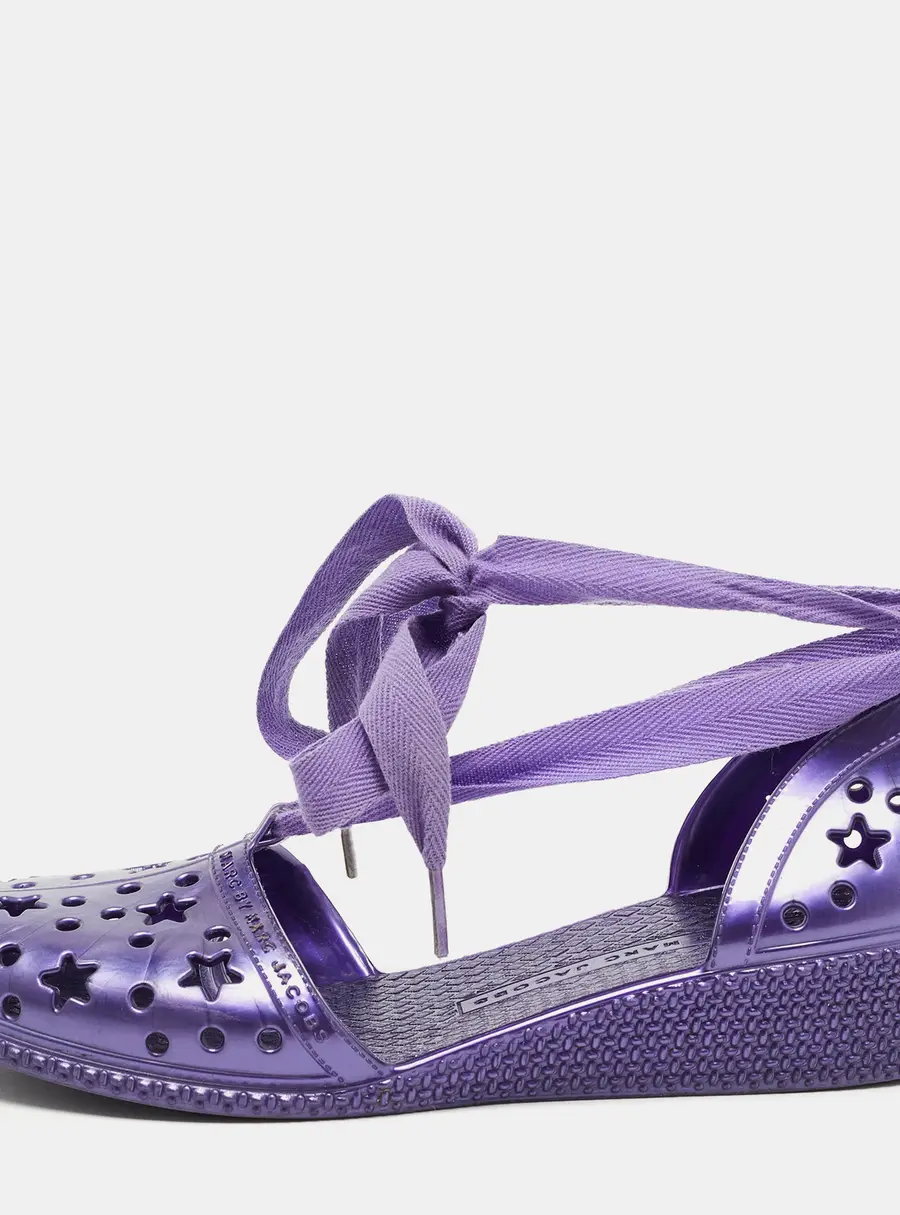 Marc by Marc Jacobs Purple Laser Cut Rubber Ankle Tie Flats Size 37