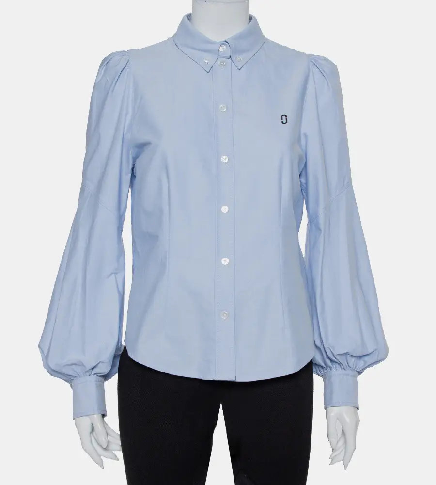 Marc Jacobs Blue Cotton Paneled Puff Sleeve Detail Fitted Shirt M