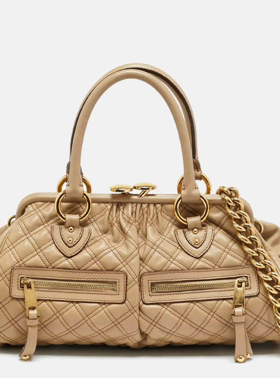 Marc Jacobs East West Stam Beige Quilted Leather Satchel