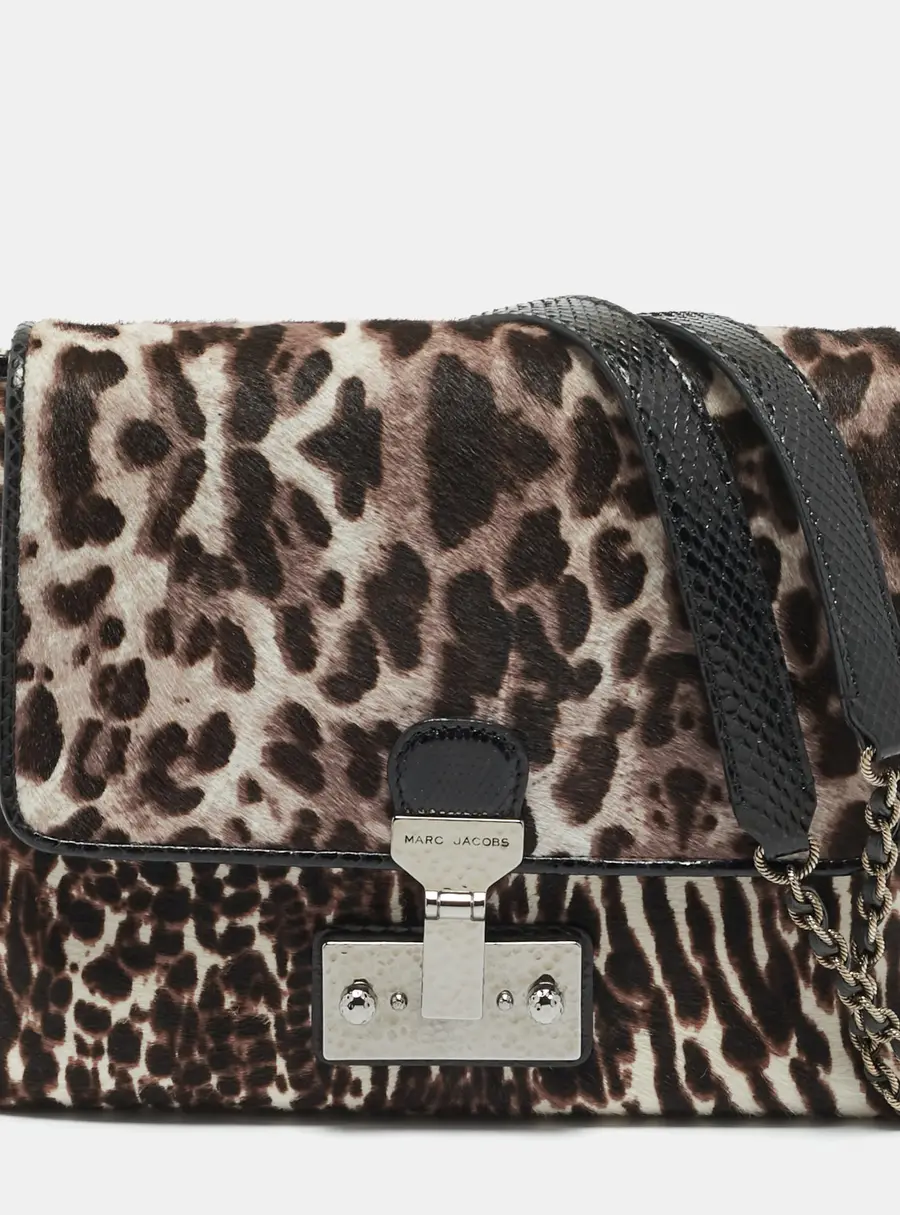 Marc Jacobs Single Large Brown/Black Animal Print Calf Hair and Snakeskin Trim Shoulder Bag