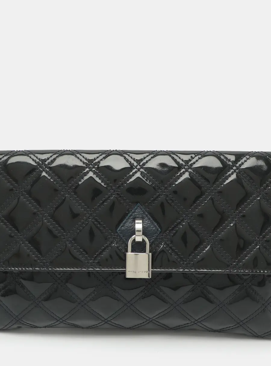 Marc Jacobs Dark Navy Quilted Patent Leather Clutch