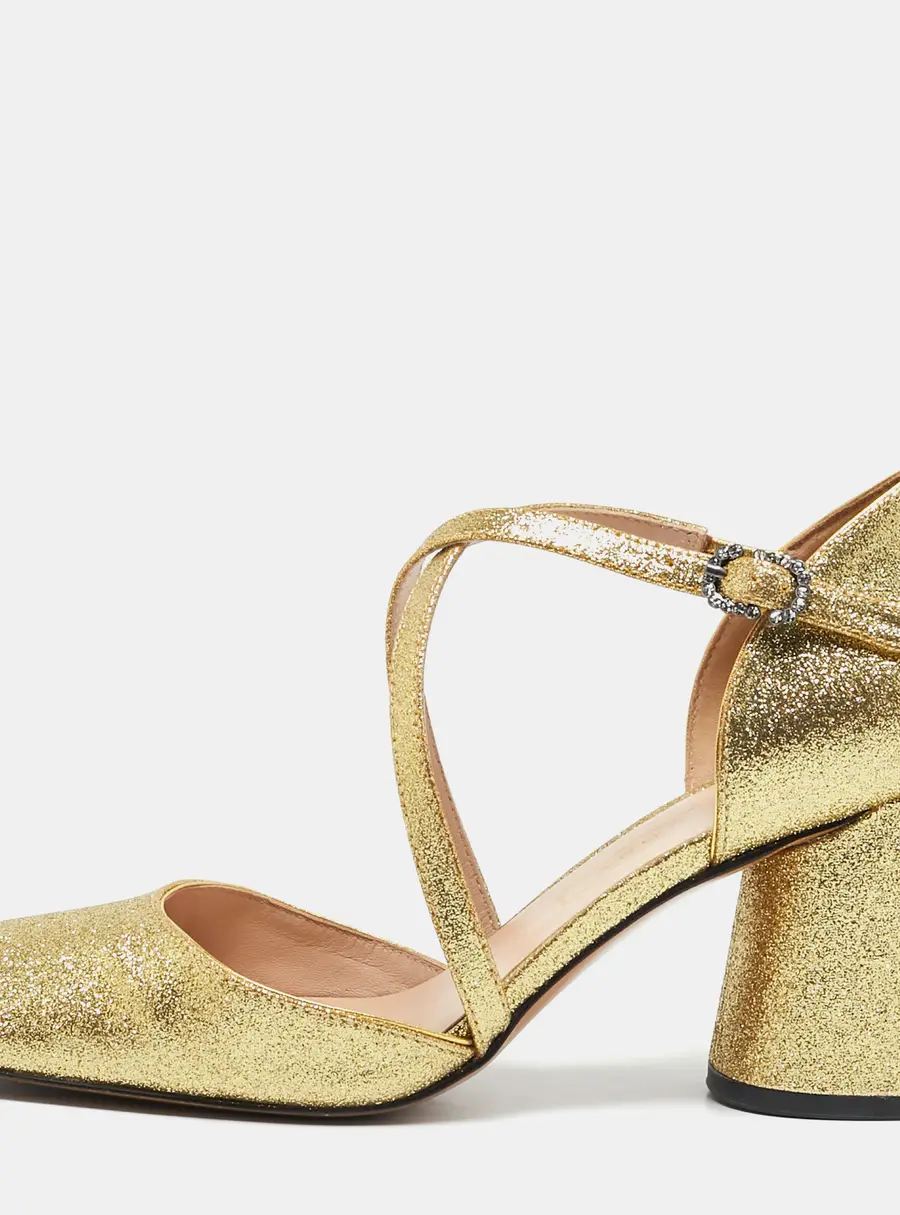 Marc Jacobs Gold Glitter Block Heel Criss Cross Ankle Strap Sandals Size 38