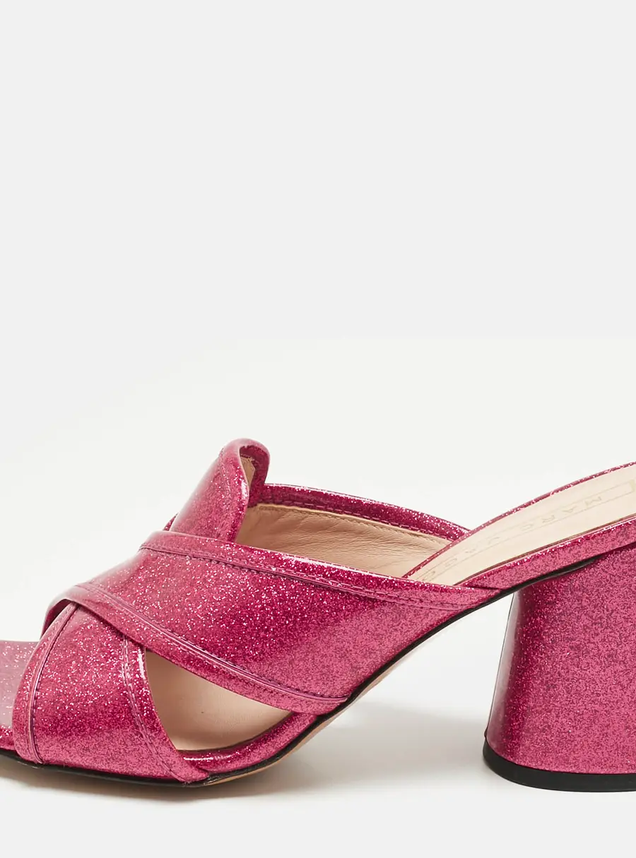 Marc Jacobs Pink Glitter Patent Leather Aurora Heel Mules Size 36
