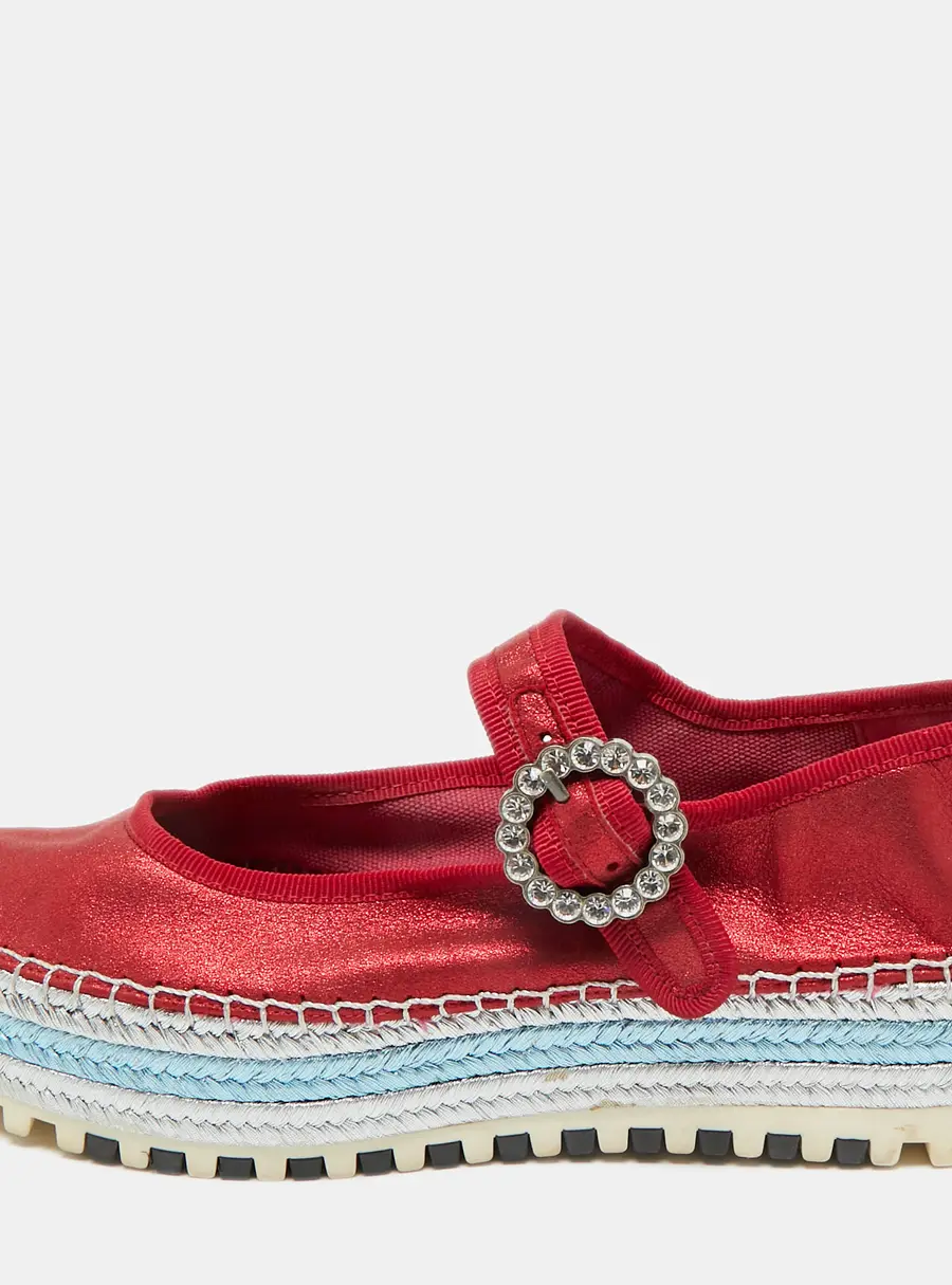 Marc Jacobs Metallic Red Nubuck Suzi Crystal Embellished Brooch Mary Jane Espadrille Platforms Side 37