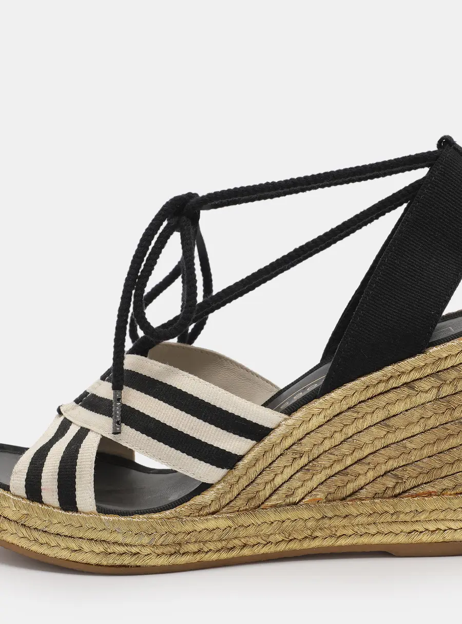 Marc Jacobs Black/White Stripe Canvas Dani Wedge Espadrilles Size 37