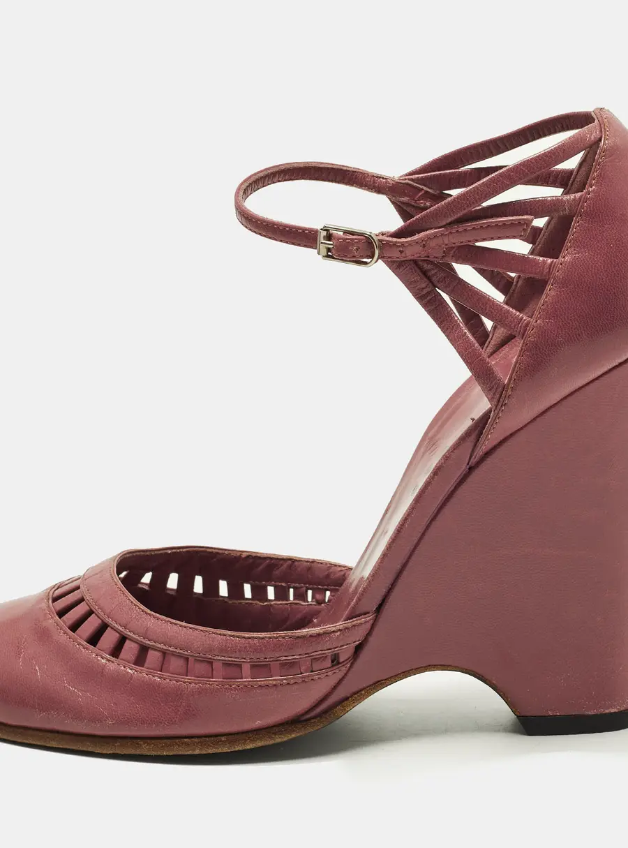 Marc Jacobs Size 37 Pink Leather Mary Jane Wedge Pumps