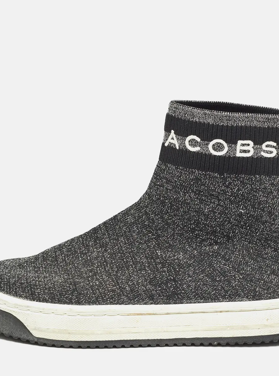 Marc Jacobs Black/Silver Knit Fabric Dart Sock Sneakers Size 37