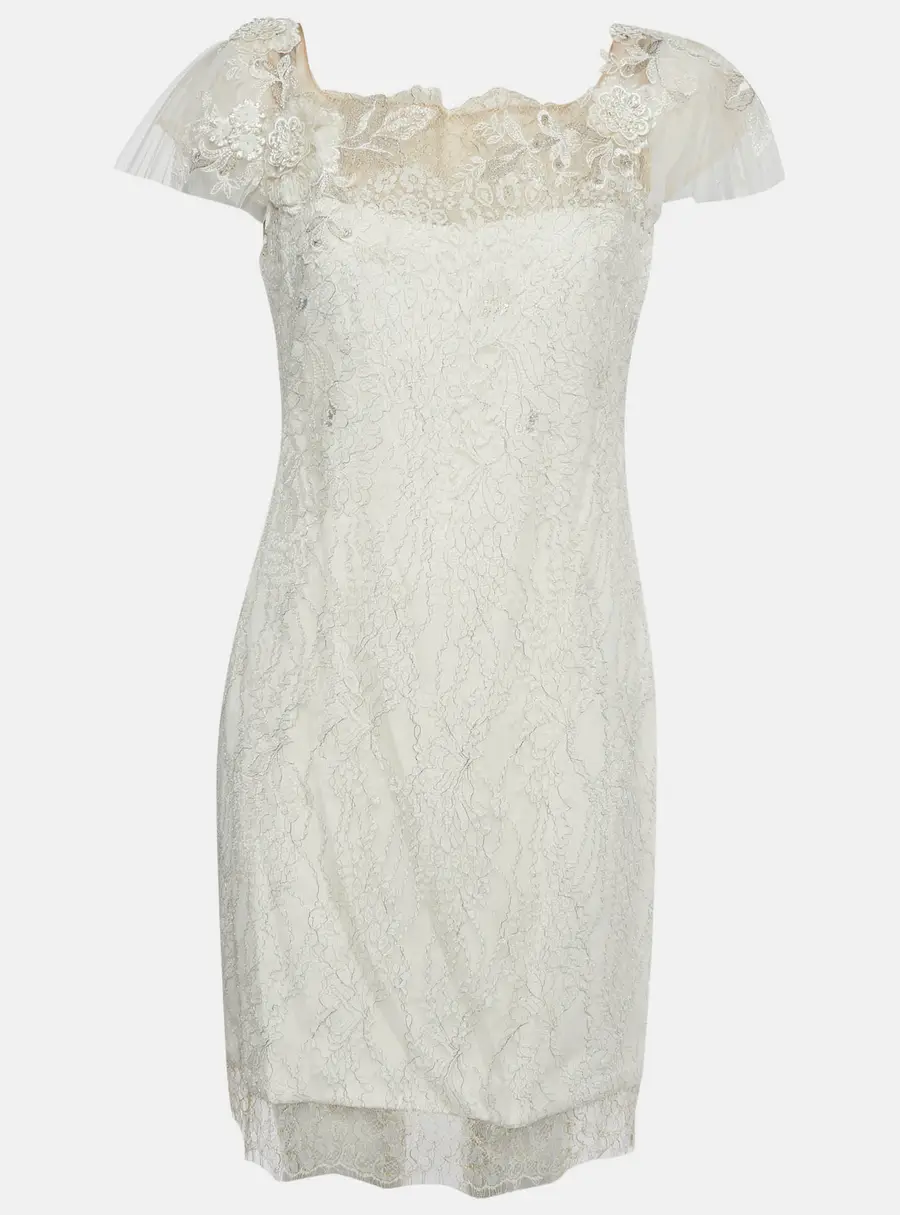 Marchesa Notte White Metallic Lace Mini Dress M