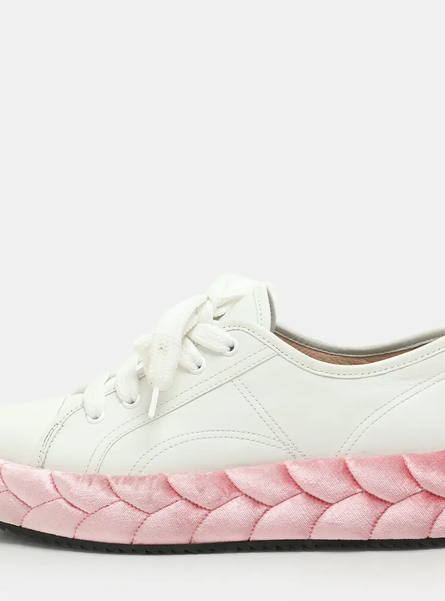 Marco De Vincenzo White/Pink Leather and Velvet Rope Sneakers Size 39.5
