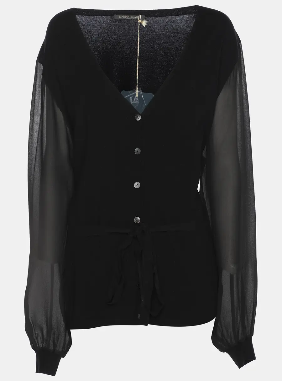 Marina Rinaldi Black Stretch Knit Belted Sweatshirt XL