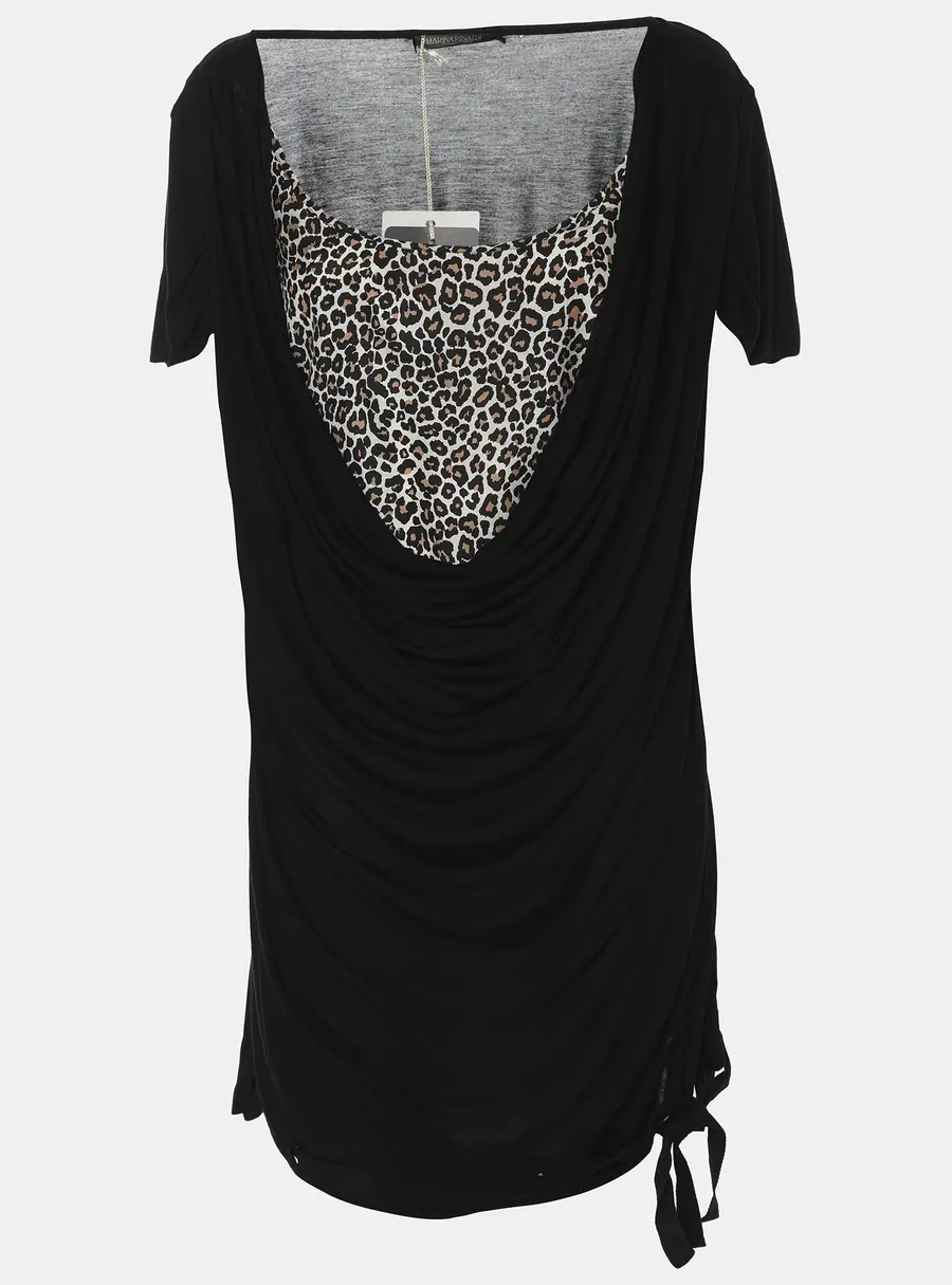 Marina Rinaldi Black Jersey Leopard Print Top L