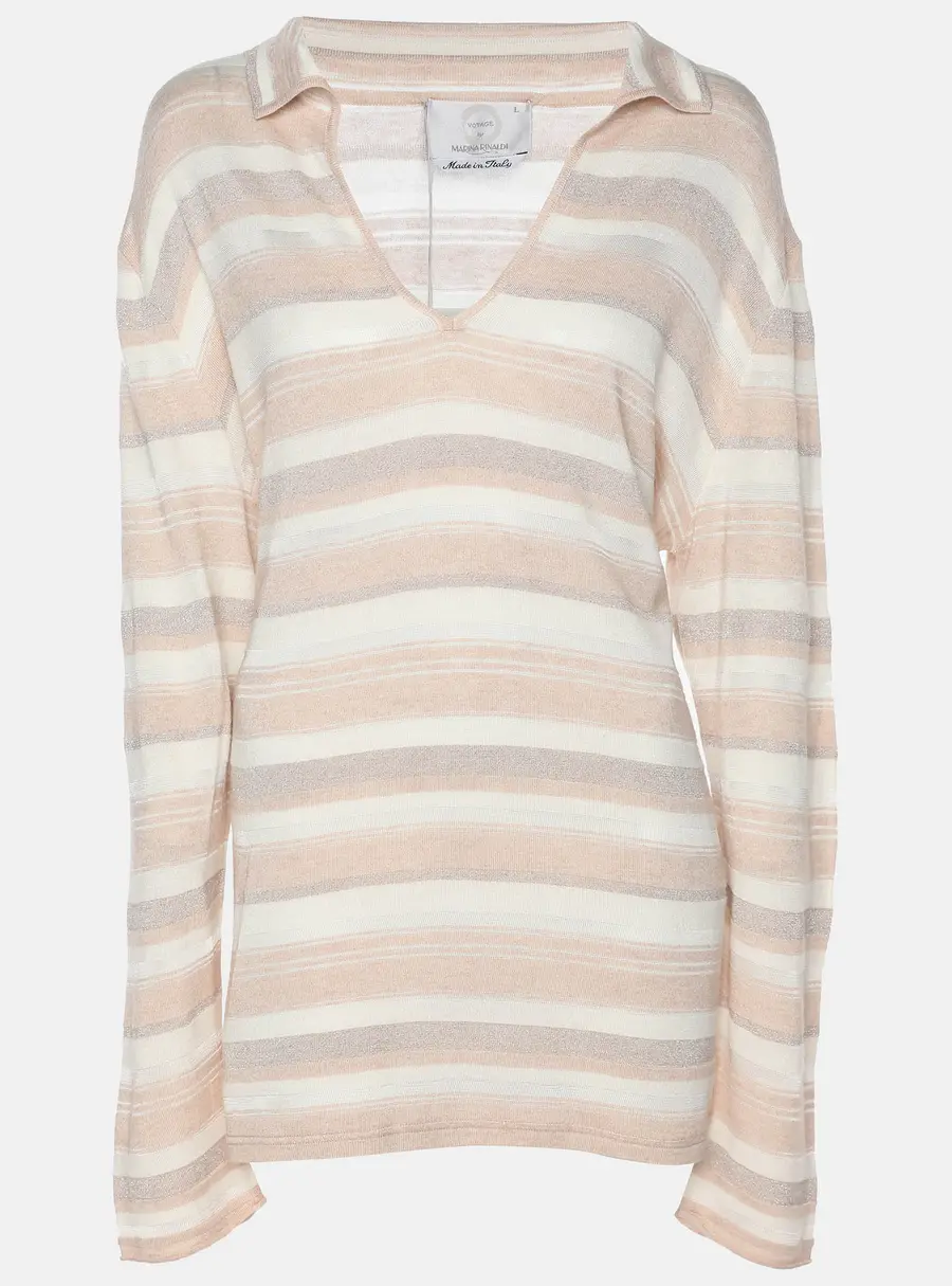 Voyage by Marina Rinaldi Peach/Metallic Stripe Stretch Knit Sweatshirt L