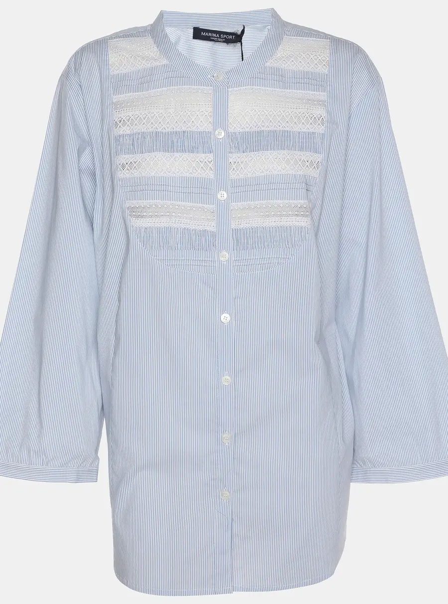 Marina Sport by Marina Rinaldi Pinstripe Lace Detail Long Sleeve Shirt L