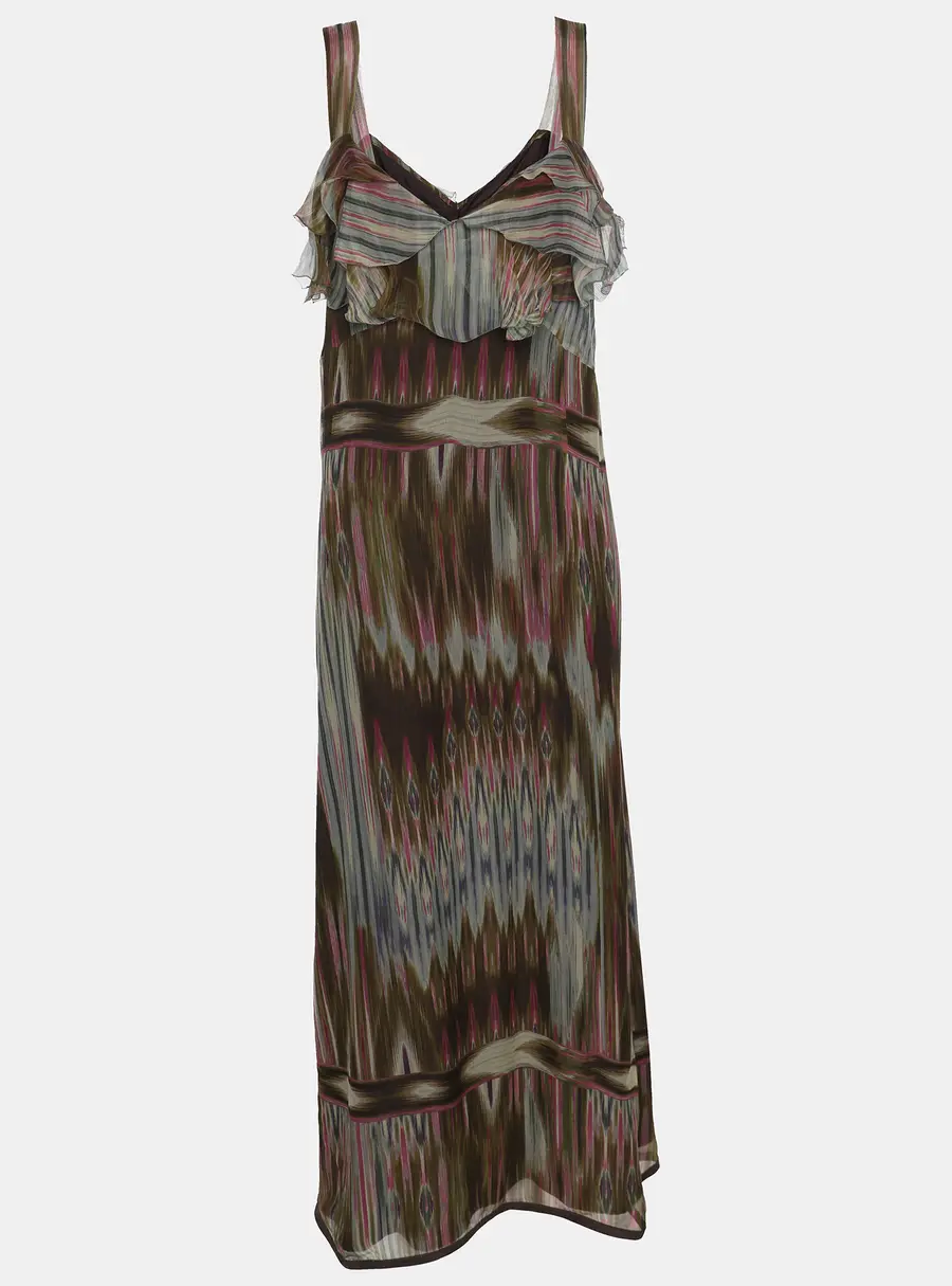 Marina Rinaldi Multicolor Aztec Print Silk Dress L