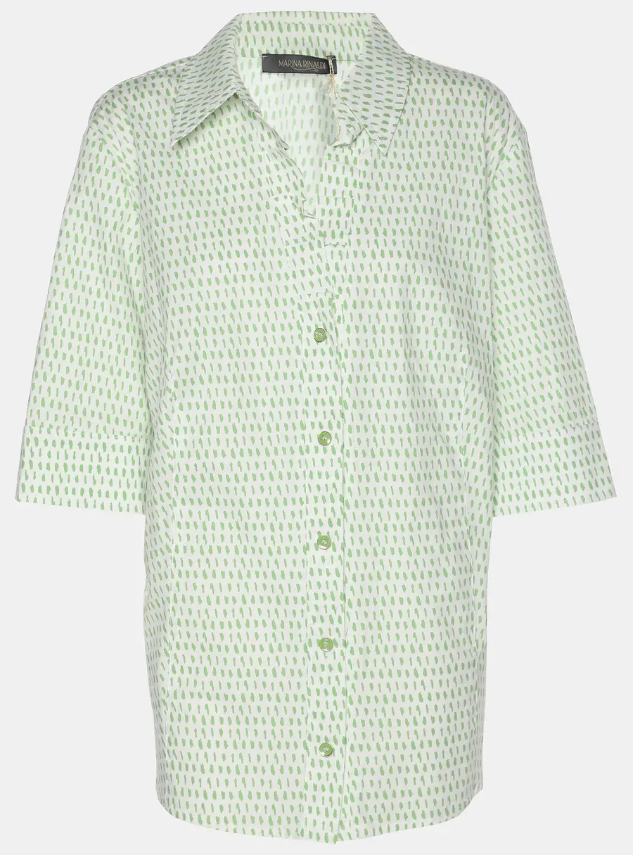 Marina Rinaldi Green Stretch Cotton Spot Print 3/4 Sleeve Shirt L