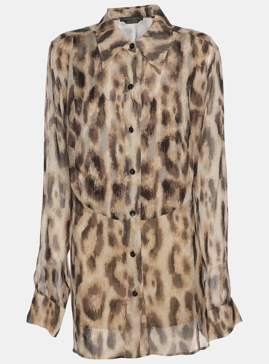 Marina Rinaldi Brown Printed Silk Shirt L
