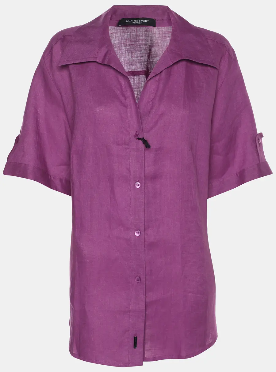 Marina Sport by Marina Rinaldi Purple Linen Short Sleeve Shirt L