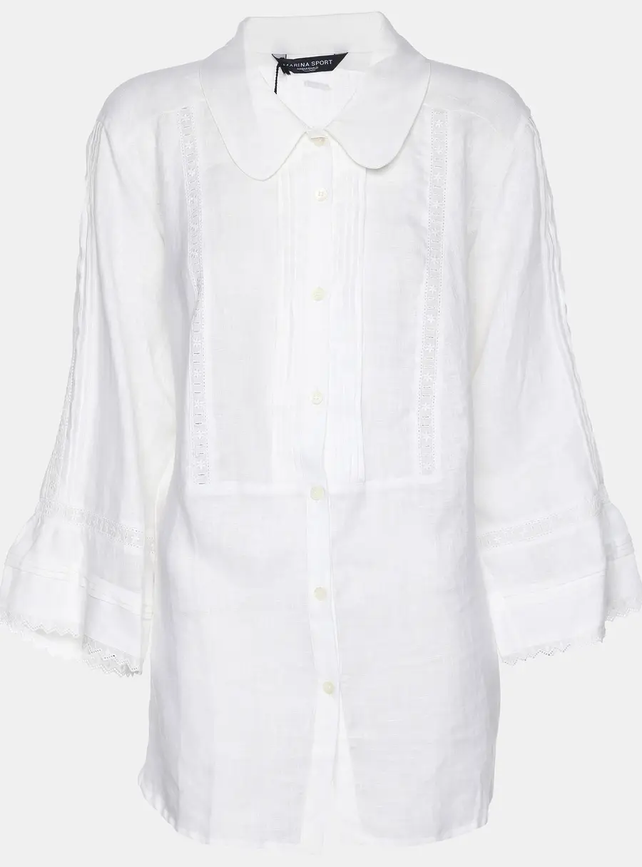 Marina Sport by Marina Rinaldi White Line Embroidered Button Front Shirt L