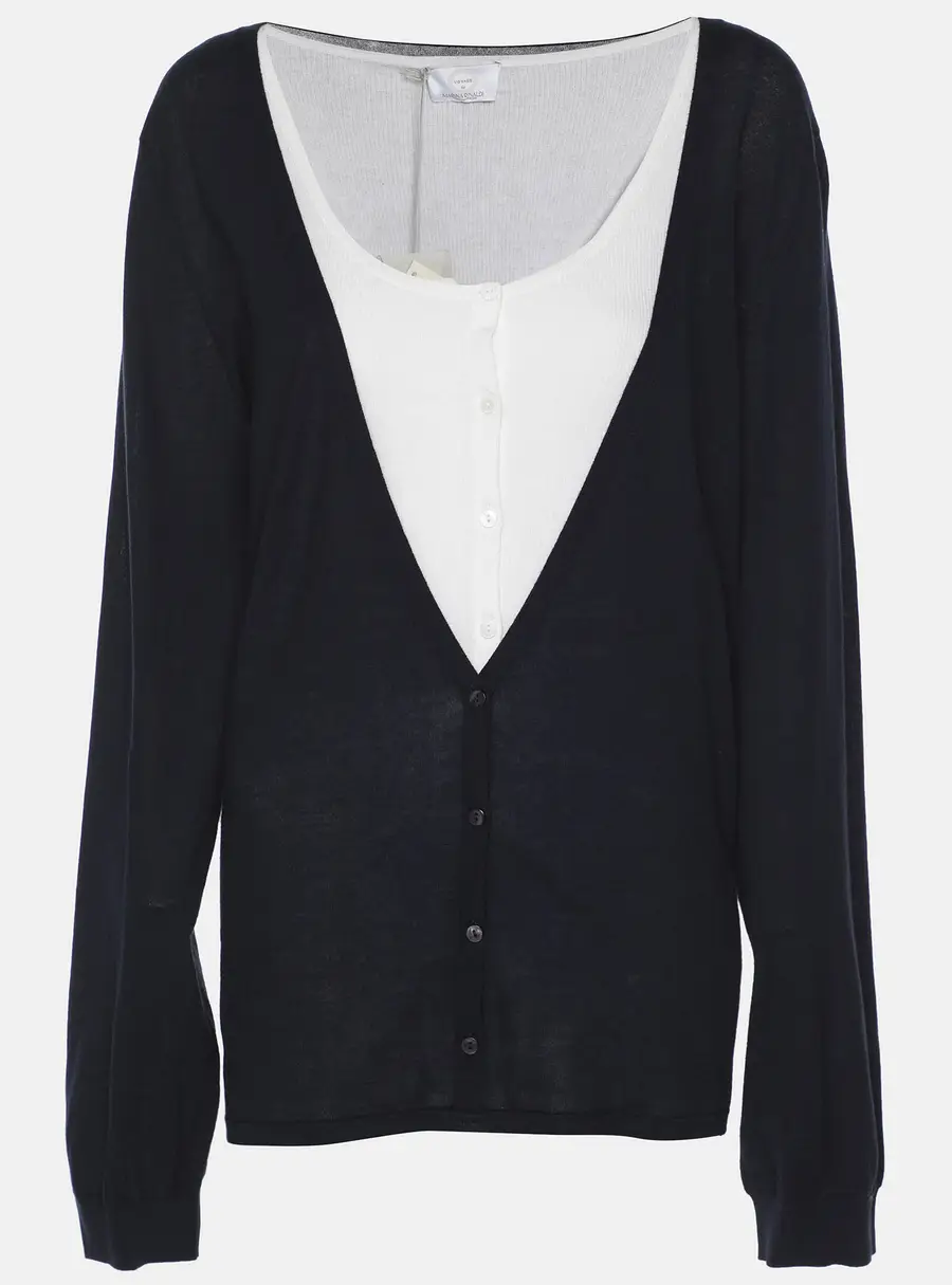 Voyage by Marina Rinaldi Navy Blue/White Knit Shrug L