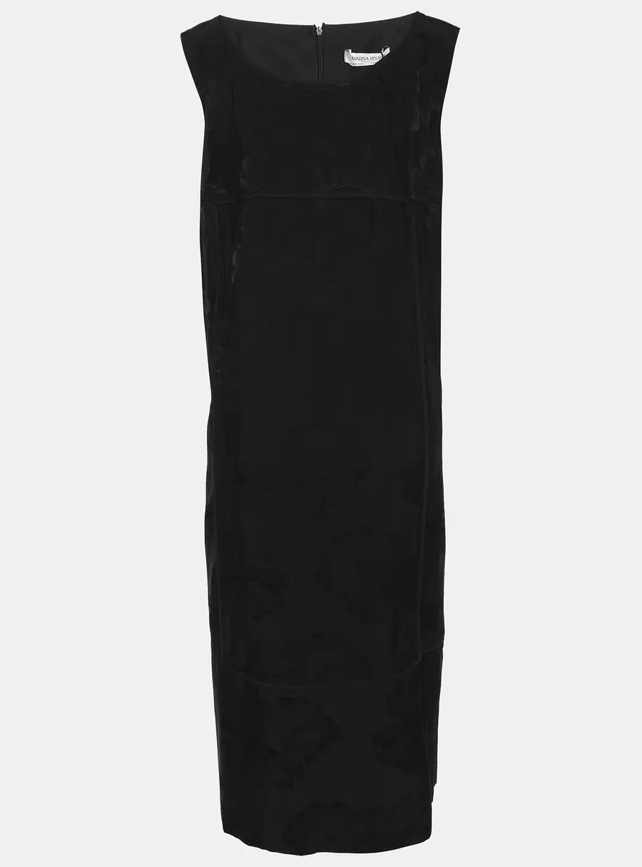 Marina Rinaldi Black Brocade Nylon Sleeveless Midi Dress L