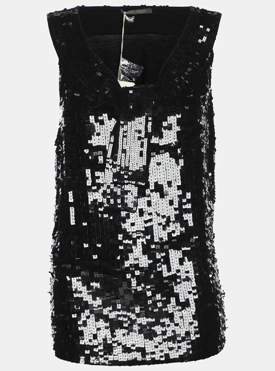 Marina Rinaldi Black Jersey Sequin Tank Top L