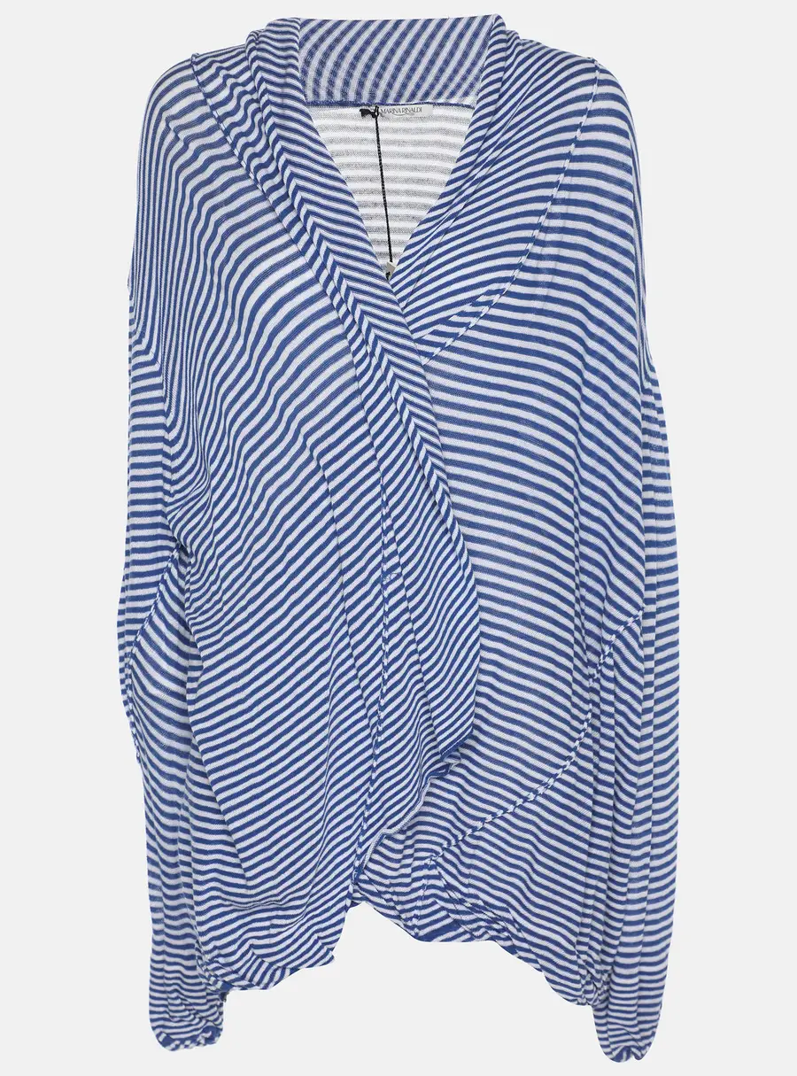 Marina Rinaldi Blue Stripe Stretch Knit Cardigan L