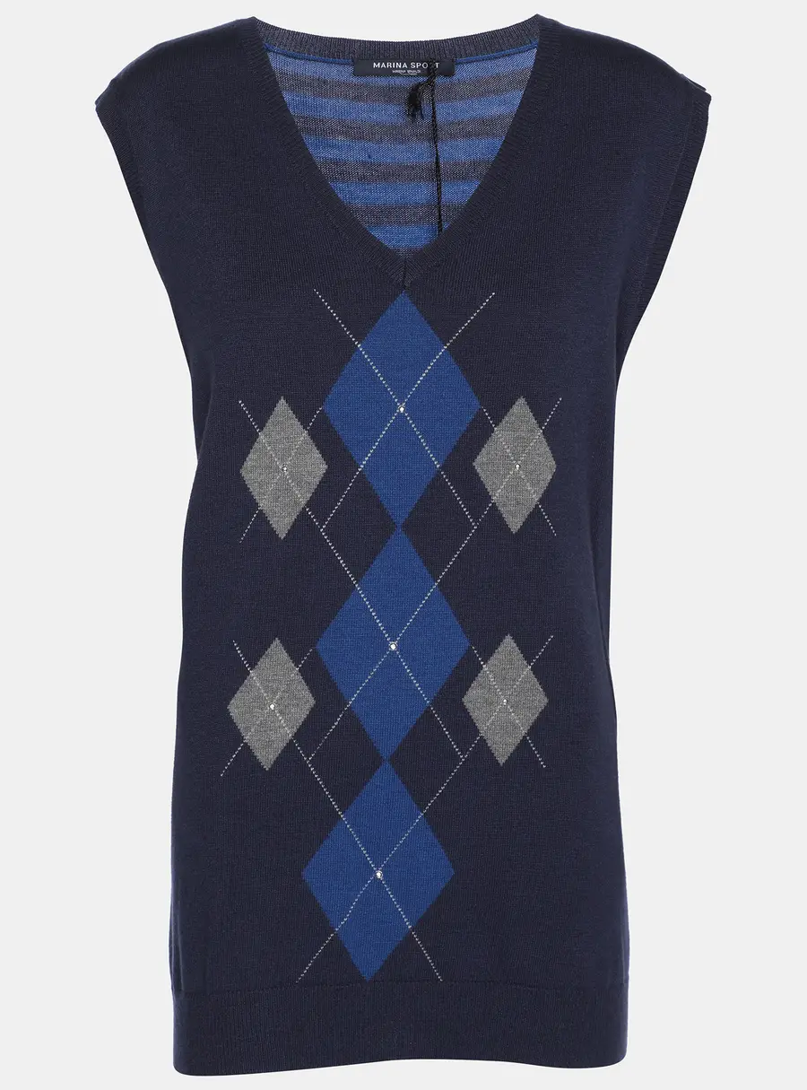 Marina Sport by Marina Rinaldi Blue Striped Knit Half Sleeve Sweater L