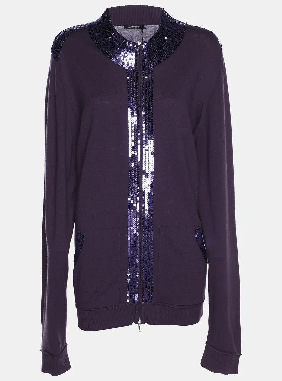 Marina Sport by Marina Rinaldi Purple Stretch Knit Sequined Cardigan XL