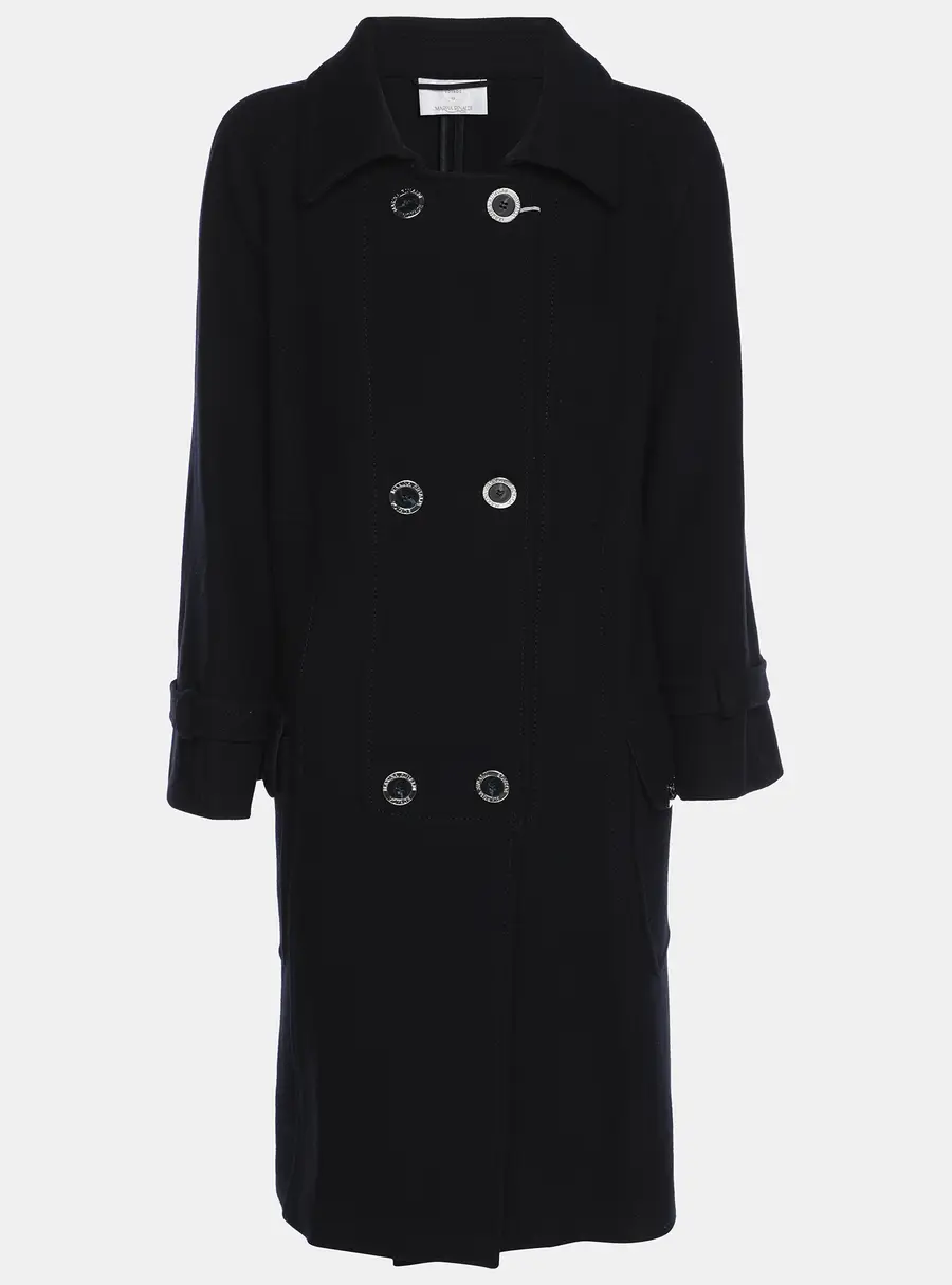 Voyage by Marina Rinaldi Navy Blue Wool Blend Double Breasted Long Jacket L