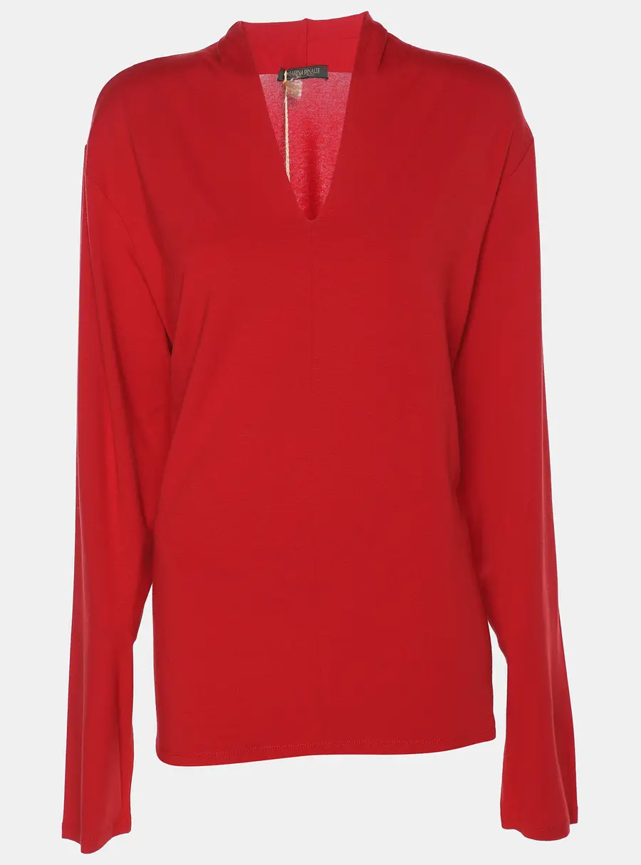 Marina Rinaldi Red Jersey V Neck Top L