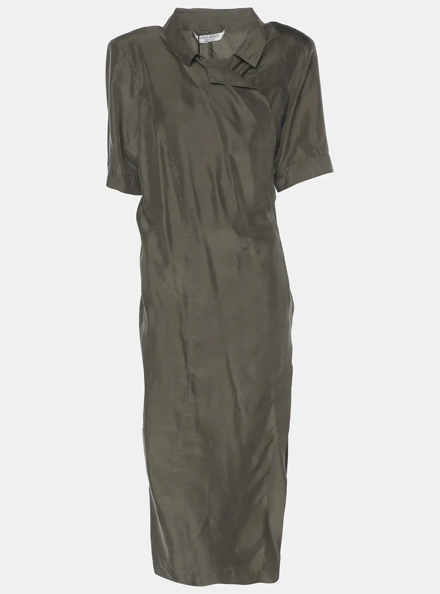 Marina Rinaldi Green Satin Wrap Around Midi Dress L