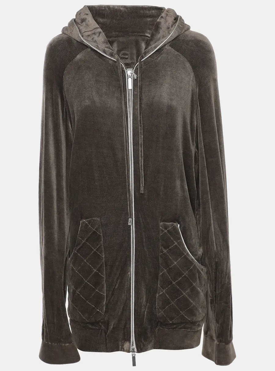 Voyage by Marina Rinaldi Grey Velvet Drawstring Hoodie Jacket L
