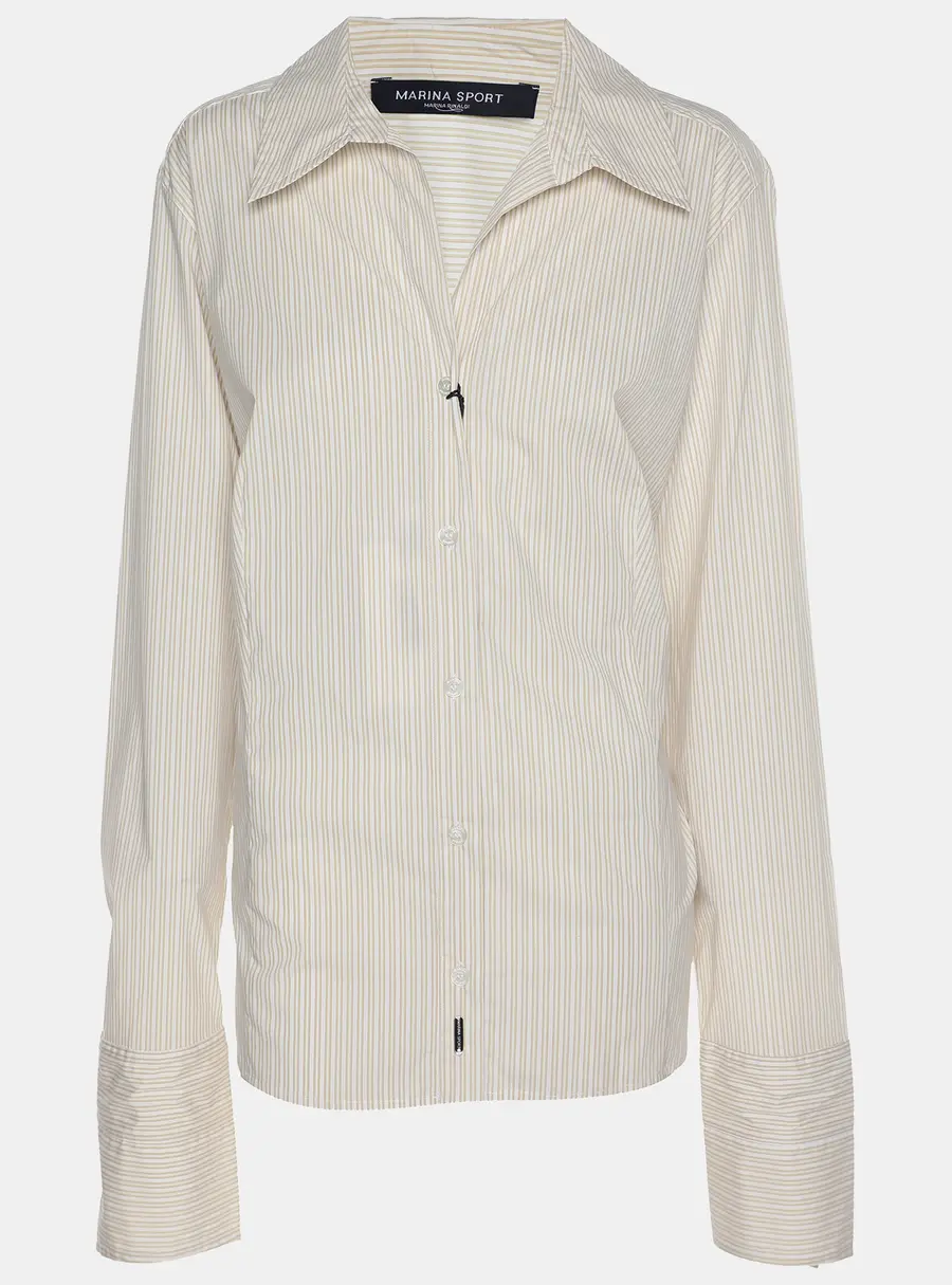Marina Sport by Marina Rinaldi Beige Stripe Cotton Blend Long Sleeve Shirt L